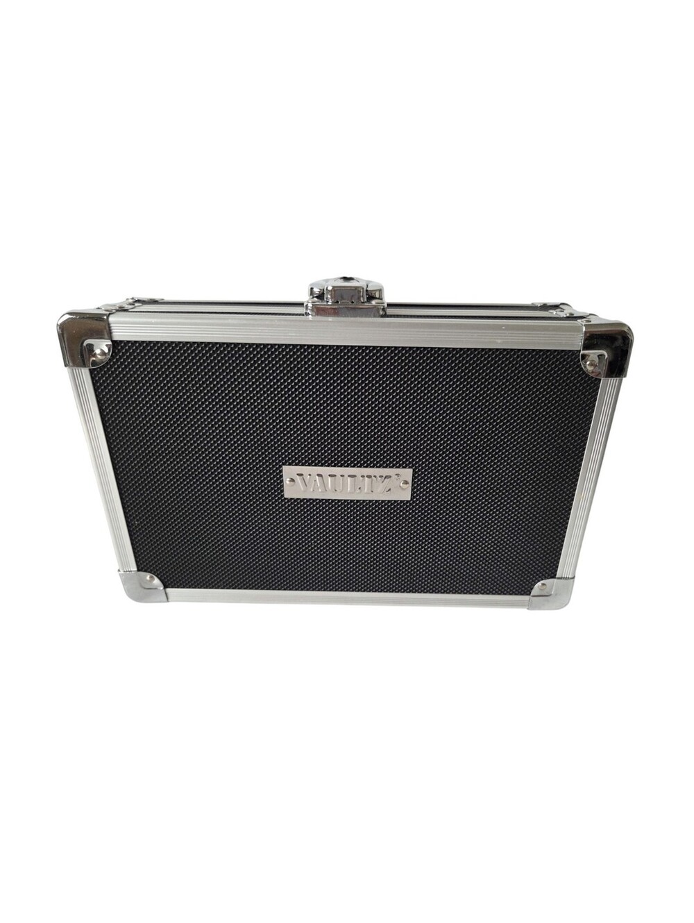 Vaultz Small Metal Locking Stash Box Keyed Case for Valuables Black/Silver